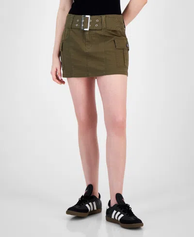 Planet Heart Juniors' Belted Cargo Mini Skirt In Olive