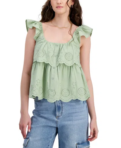 Planet Heart Juniors' Cotton Eyelet Tiered Tank In Reseda