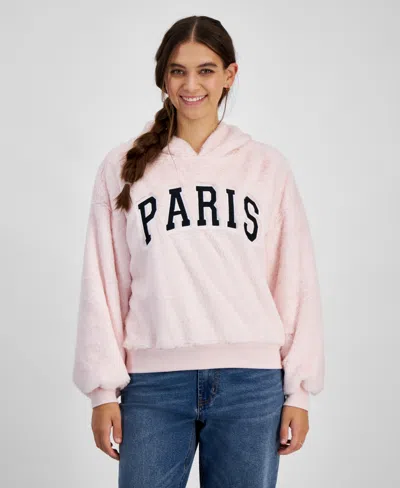 Planet Heart Juniors' Cozy Faux-fur Hoodie In Ballet Slippers