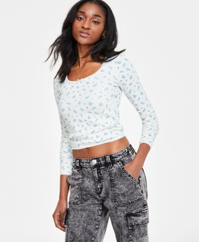 Planet Heart Juniors' Ditsy Seamless Long Sleeve In Blue Ditsy