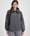 Planet Heart Juniors' Faux-fur Collar Fleece Henley In Granite