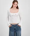 Planet Heart Juniors' Floral Embroidered Sweater In Egret