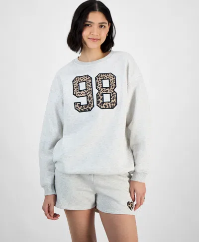 Planet Heart Juniors' Graphic Patch Crewneck Sweatshirt In Grey