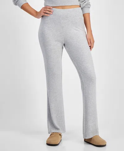 Planet Heart Juniors' Hacci Knit Flare Bottoms In Light Heather Grey