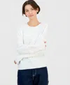 Planet Heart Juniors' Long-sleeve Drop-shoulder Lace Bow Crewneck Sweater In Gray