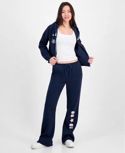 Planet Heart Juniors' Novelty Flare Fleece Sweatpants In Blue