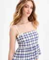 Planet Heart Juniors' Plaid Babydoll Sleeveless Tank In Blue