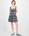 Planet Heart Juniors' Plaid Drop-waist Mini Dress In Gray
