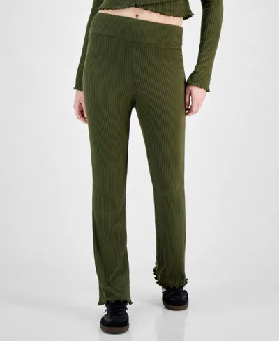 Planet Heart Juniors' Rib-knit Flare Leggings In Camo Green
