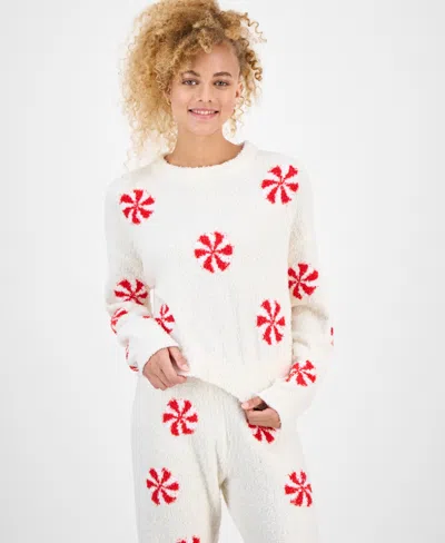 Planet Heart Juniors' Teddy-knit Long-sleeve Top In White