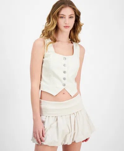 Planet Heart Juniors' Twill Tie-back Square-neck Vest In Ecru