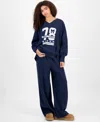 Planet Heart Planet Gold Juniors Oversized Graphic Print Sweatshirt High Rise Fleece Pants In Blue