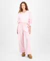 Planet Heart Juniors' Wide-leg Fleece Sweatpants In Pink