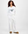 Planet Heart Juniors' Wide-leg Fleece Sweatpants In White