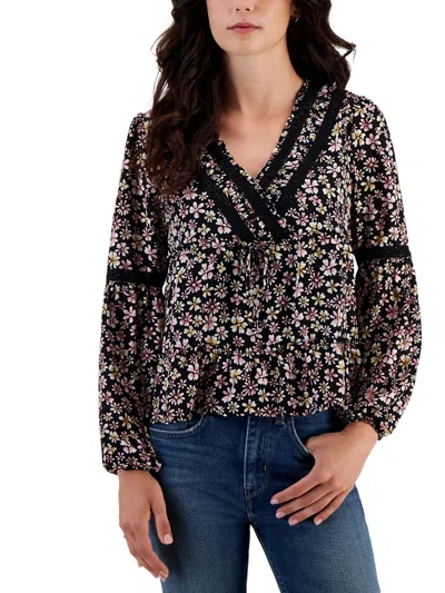 Planet Heart Juniors Womens Crochet Trim Surplice Blouse In Black