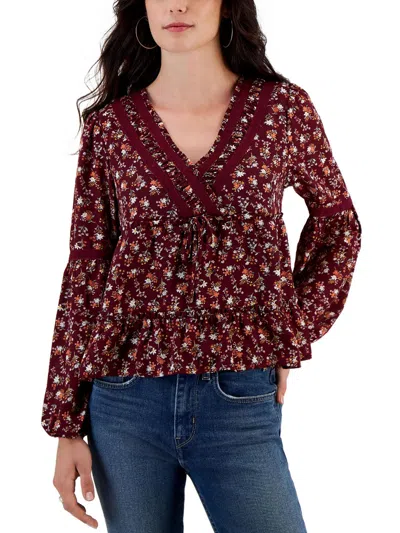 Planet Heart Juniors Womens Crochet Trim Surplice Blouse In Red