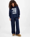 Planet Heart Planet Gold Juniors Oversized Graphic Print Sweatshirt High Rise Fleece Pants In Blue