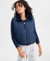Planet Heart Planet Gold Juniors' Reversible Sherpa Puffer Vest Jacket In Blue