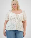 Planet Heart Trendy Plus Puff-sleeve Woven Top In White