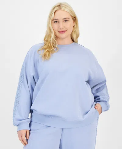 Planet Heart Trendy Plus Size Crochet-trim Sweatshirt In Frozen Peri