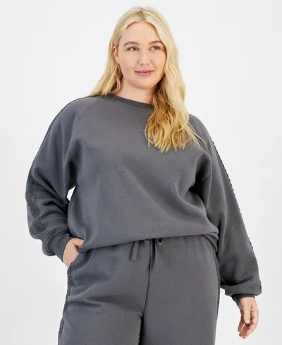 Planet Heart Trendy Plus Size Crochet-trim Sweatshirt In Granite