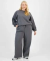 Planet Heart Trendy Plus Size Crochet Trim Sweatshirt Sweatpants In Frozen Peri