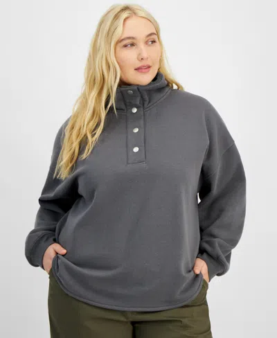 Planet Heart Trendy Plus Size Quarter-snap Fleece In Granite