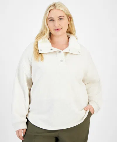 Planet Heart Trendy Plus Size Quarter-snap Fleece In Oatmeal Heather