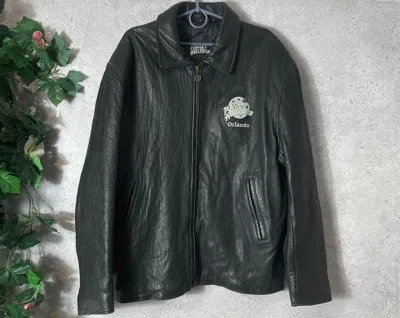 Pre-owned Planet Hollywood X Vintage 90's Planet Hollywood - Orlando Leather Bomber In Black