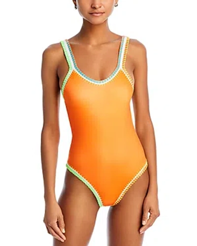 Platinum Inspired By Solange Ferrarini Crochet Trim One Piece Swimsuit In Mango Tango