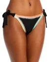 Platinum Inspired By Solange Ferrarini Crochet Trim Side Tie Bikini Bottom - Exclusive In Black Pear