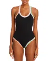 Platinum Inspired By Solange Ferrarini Crochet Trim Swimsuit In Black Pear