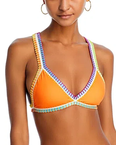 Platinum Inspired By Solange Ferrarini Crochet Trim Triangle Bikini Top In Mango Tango