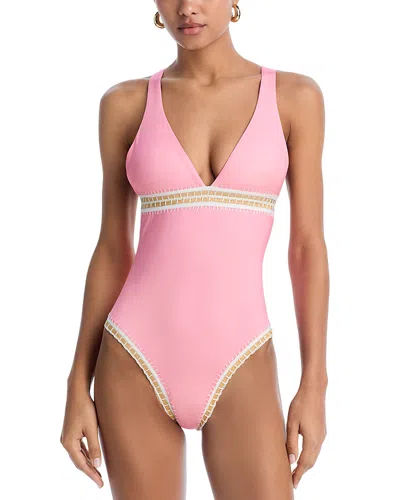 Platinum Inspired By Solange Ferrarini Halter One Piece Swimsuit In Pink Sands