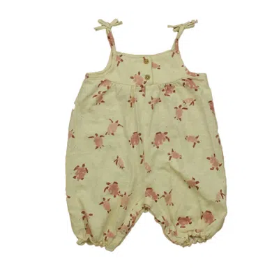 Play Up Kids' Girls Ivory Pink Turtle Romper In Green