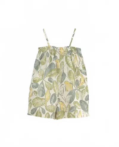 Play Up Kids' Girls Watercolor Leaf Woven Jumpsuit In Reed In Green