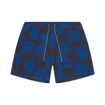 Playaluxe Men's Black / Blue Tulum Volley Swim Trunk Blue Batik In Multi