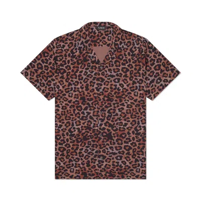 Playaluxe Men's Black / Brown Saint Tropez Cabana Shirt Leopard In Animal Print