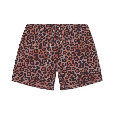 Playaluxe Men's Black / Brown Tulum Volley Swim Trunk Leopard In Animal Print