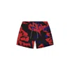 Playaluxe Men's Red / Black Tulum Volley Swim Trunk Red Floral In Black/red