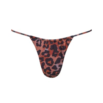 Playaluxe Women's Black / Brown Capri Leopard Ruched String Bikini Bottom