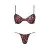 Playaluxe Women's Black / Brown Capri Leopard Ruched Underwire String Bikini Set