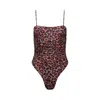 Playaluxe Women's Black / Brown Seychelles Leopard Ruched One Piece Swimsuit