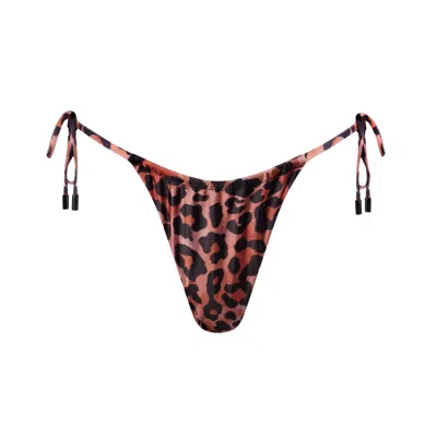 Playaluxe Women's Black / Brown Waikiki Side-tie Bikini Bottom Leopard In Animal Print