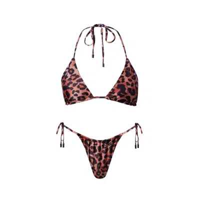 Playaluxe Women's Black / Brown Waikiki Triangle String Bikini Set Leopard