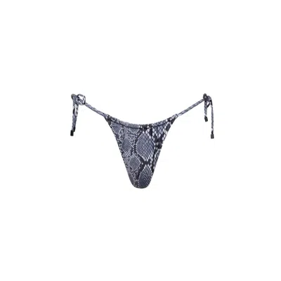 Playaluxe Women's Grey / Black Waikiki String Tie Bikini Bottom Snake In Black/grey