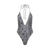 Playaluxe Women's Black Los Cabos Deep V One Piece Snake
