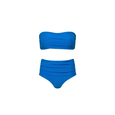 Playaluxe Women's Capri Ruched High Waist Bikini Set Blue