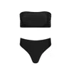 Playaluxe Women's Capri Black Ruched Bandeau Bikini Set