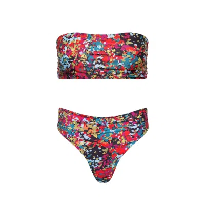 Playaluxe Women's Capri Red Confetti Floral Ruched Bandeau Bikini Set